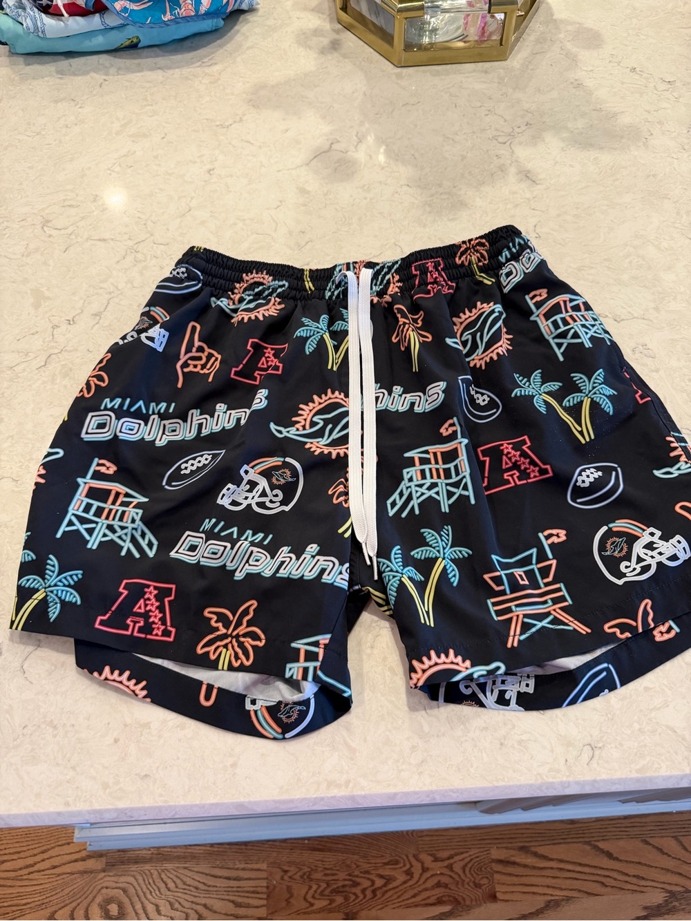 chubbies Black Miami Dolphins Neon Graphic Swim Shorts